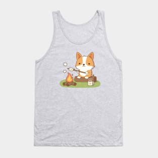 Cute Corgi Toasting Marshmallow At Campfire Tank Top